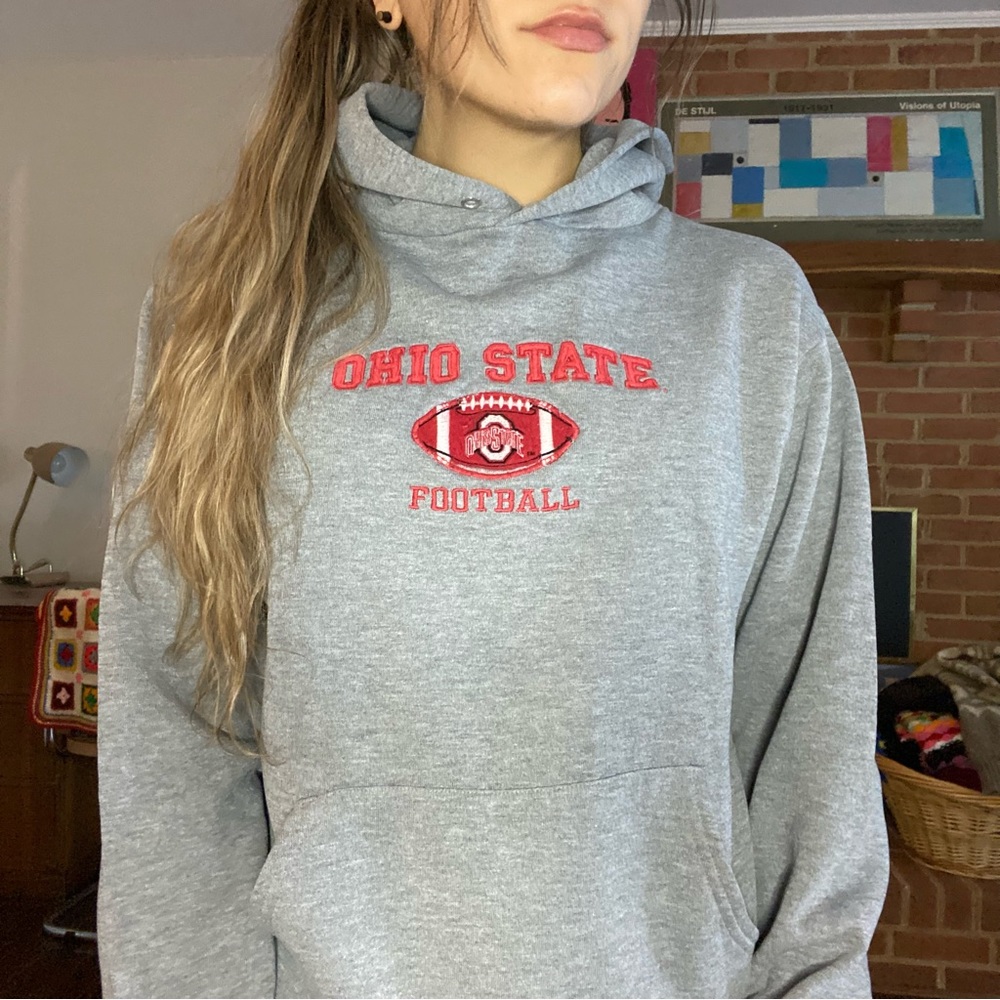 Vintage 90s Y2K Ohio State University Football Heather Hoodie Pocket Swe… - Picture 2 of 11